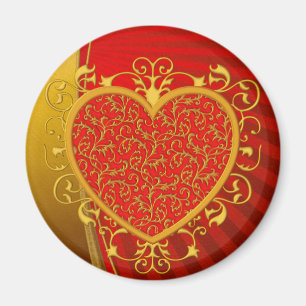 Röda guld- Fleur de lis Hjärta Magnet