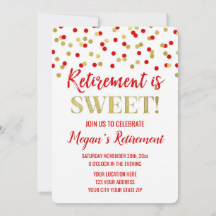 Röda Guld Glitter-konfetti Pension Party Inbjudningar
