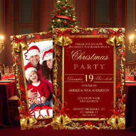 Röda Guld Julklockor Foto Jul Holiday Party Inbjudningar