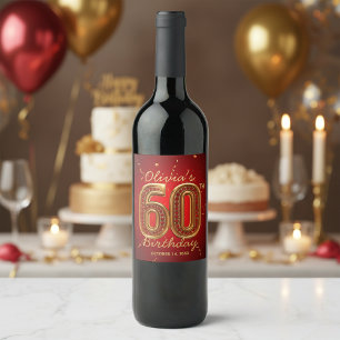 Röda Guld Juveler Elegant Milstolpe 60-årsdag Vinflaska Etikett