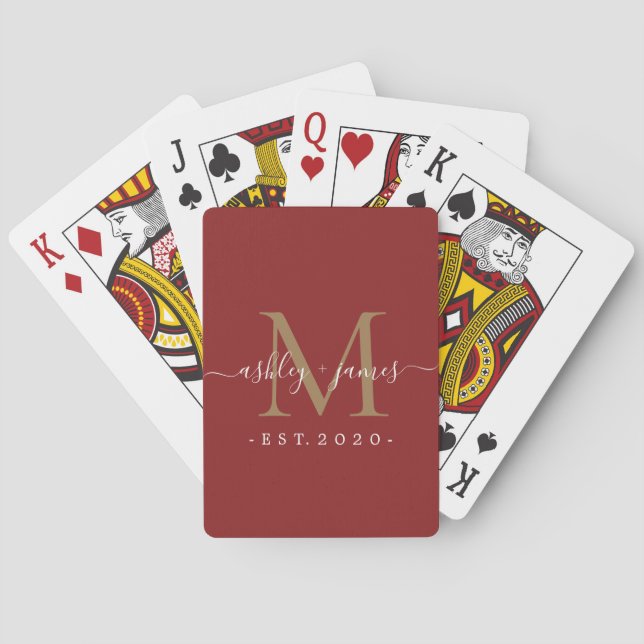 Röda Guld Monogram Namn År Anpassade Poker Kort Casinokort (Baksidan)