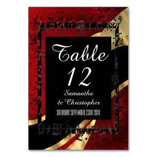 Röda guld och svarta dammbybröllop bordsnummer