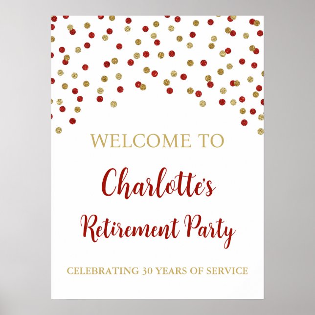 Röda Guld Pension Party Anpassningsbar 18 x 24 Poster (Framsidan)