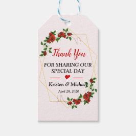 Röda Guld Ram Blommigt Bröllopsförmånen Tack Presentetikett