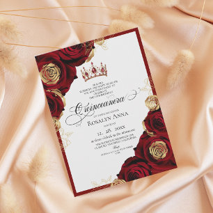 Röda Guld Rosor Princess Quinceañera Inbjudningar