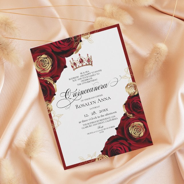 Röda Guld Rosor Princess Quinceañera  Inbjudningar (Skapare uppladdad)
