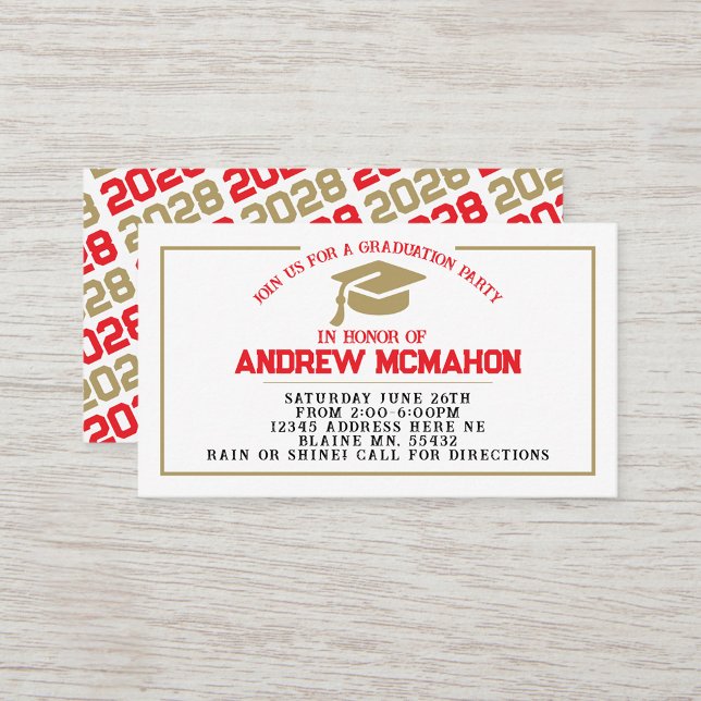 Röda & Guld Studenten, Inbjudan (Red & Gold Mini Graduation Invitations for handing out to Friends and Classmates to come !)