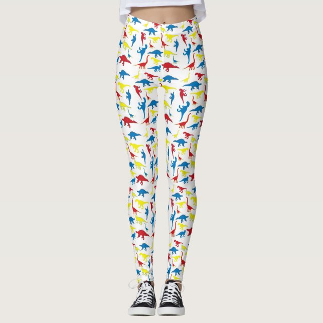 Röda gult blå mönster dinosaurleggfiskar leggings (Framsida)