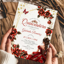 Röda Gyldene Tiara Rosor Fjäril Quinceañera