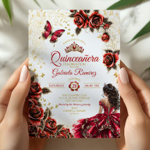 Röda Gyldene Tiara Rosor Fjäril Quinceañera