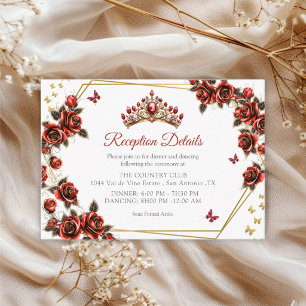 Röda Gyldene Tiara Rosor Fjärilar Quinceañera Tilläggskort