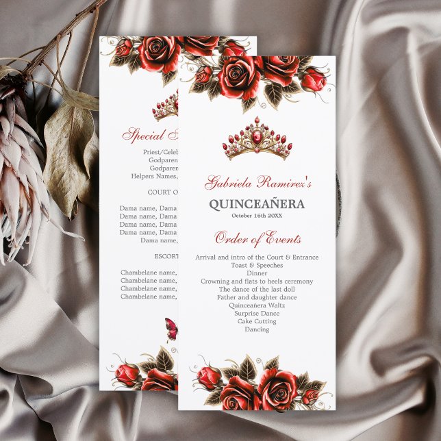 Röda Gyldene Tiara Rosor Quinceañera Program (Skapare uppladdad)