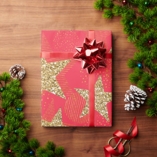 RÖDA & GYLLENE GLITTER UTSEENDE JULSTJÄRNOR PRESENTPAPPER