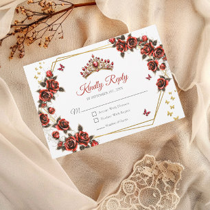 Röda Gyllene Rosor Tiara Fjärilar Quinceañera OSA Kort