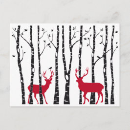 Röda häckar i björk-träd-skogen vykort