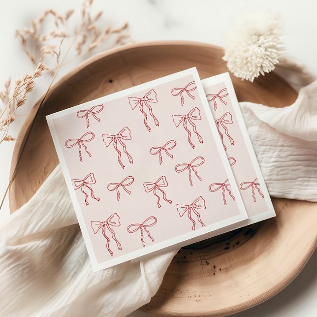 Röda Handritade Boho-bågar Rosa Bebis-fest Pappersservett (Red Hand Drawn Boho Pink Girl Baby Shower Napkin)