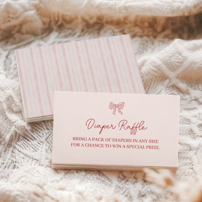Röda Handritade Boho-bågar Rosa Blöja Lotteri Tilläggskort (Red Hand Drawn Boho Bow Diaper Raffle Enclosure Card)