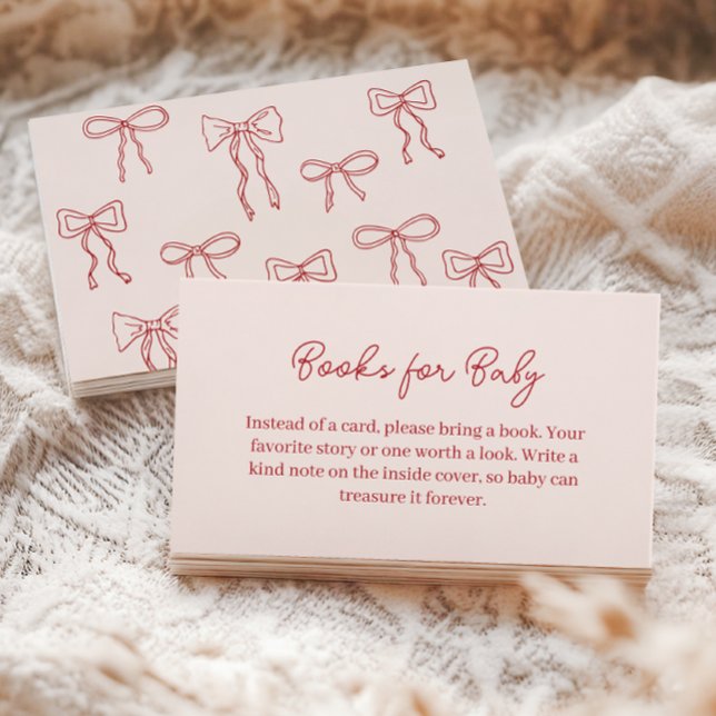 Röda Handritade Boho-bågar Rosa Böcker för Bebis Tilläggskort (Red Hand Drawn Bows Books for Baby Enclosure Card)