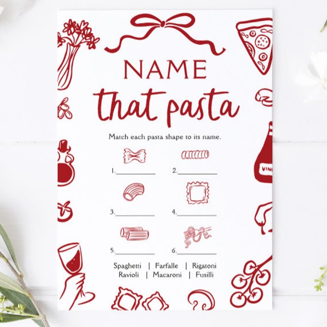 Röda Handritade Gissa Pastan Bröllopsduschspel Inbjudningar (Red Hand Drawn Name That Pasta Bridal Shower Game )