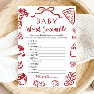 Röda Handritade Italienska Baby Ordkryssspel Inbjudningar