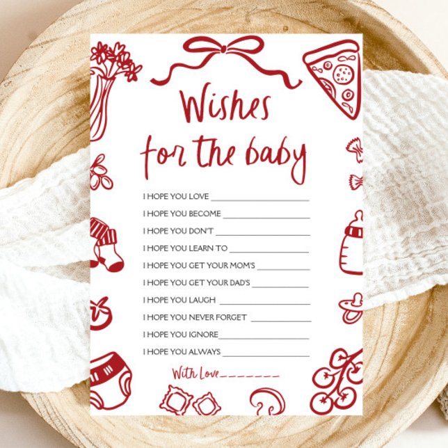 Röda Handritade Italienska Önskningar För Baby Råd Inbjudningar (Red Hand Drawn Italian Wishes For Baby Advice Game)