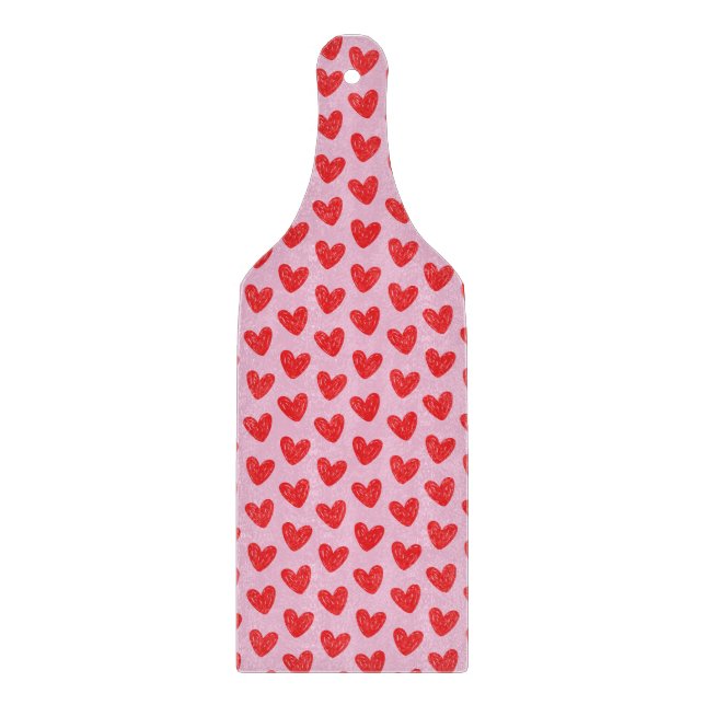 Röda Handritade Klotterhjärtans Mönster på Pastell (Framsidan)