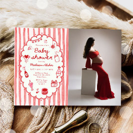 Röda Handritade Randiga Baby Shower Inbjudan