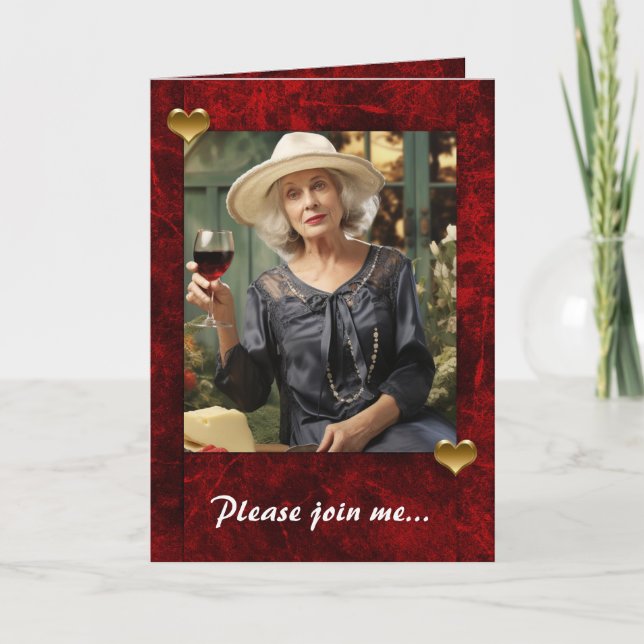 Röda Helgdag med fotohållare Inbjudan (Framsida)