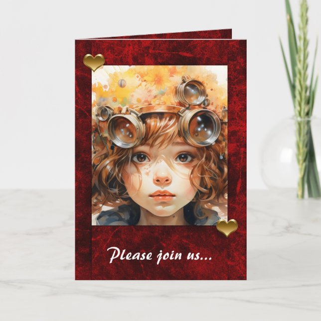 Röda Helgdag med fotohållare Inbjudan (Framsida)