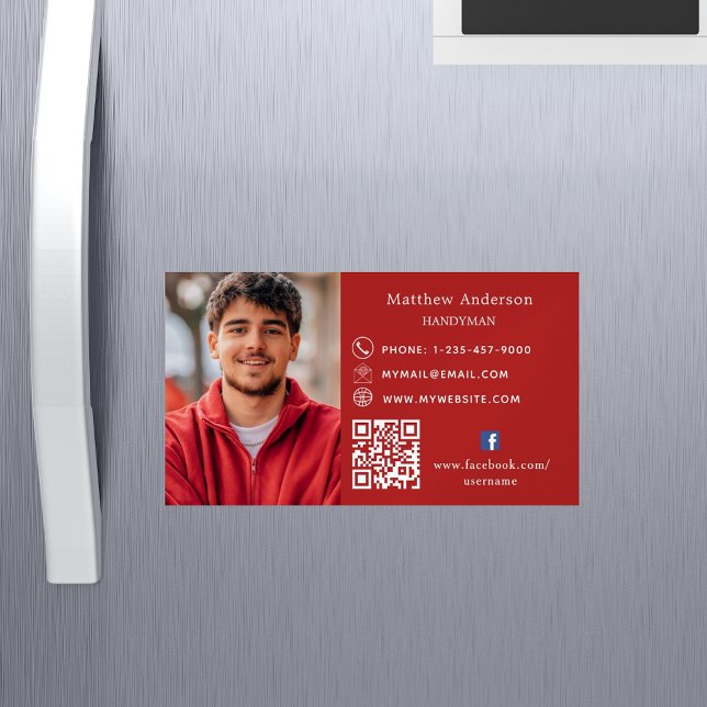 Röda hemreparerar handyman för bild QR-kod Magnetiska Visitkort (Skapare uppladdad)