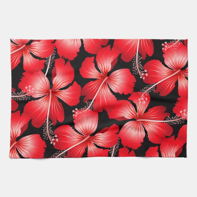 Röda hibiscus blommor kökshandduk (Horisontell)