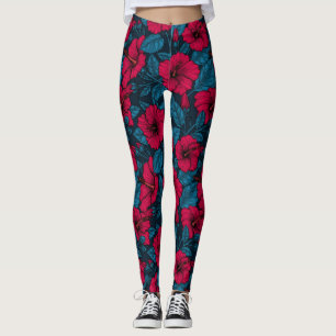 Röda hibiscus blommor leggings