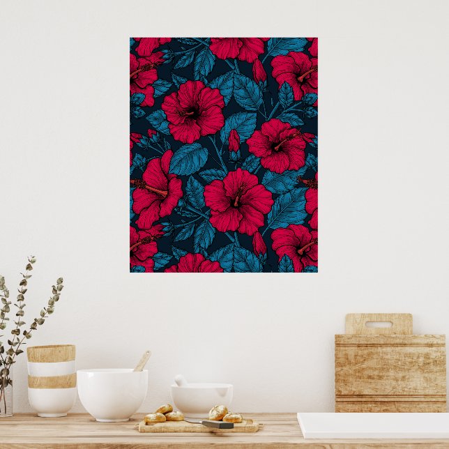Röda hibiscus blommor poster (Kök)
