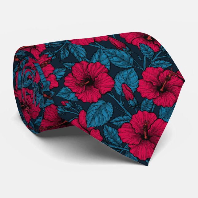 Röda hibiscus blommor slips (Rullad)