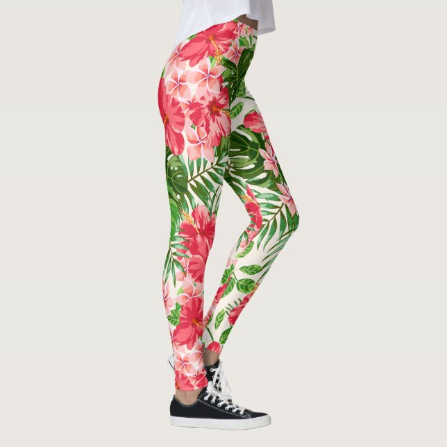 Röda Hibiscus Flower White Background leggings (Höger)