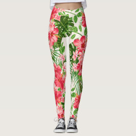 Röda Hibiscus Flower White Background leggings