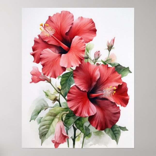 Röda Hibiscus Flowers Art Skriv ut Poster (Framsidan)