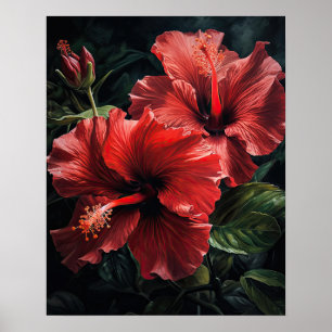 Röda Hibiscus Flowers Art Skriv ut Poster