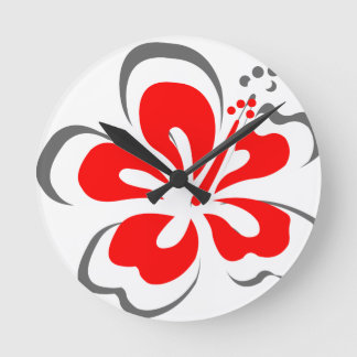 Röda hibiscus Hawaii-temagåvor Rund Klocka