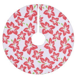 Röda Hibiscus, Röda blommor, Mönster av blommor Julgransmatta Borstad Polyester