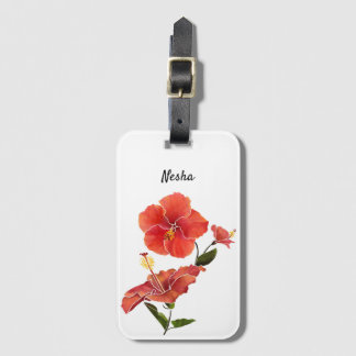 Röda Hibiscus Watercolor Flowers Bagagebricka