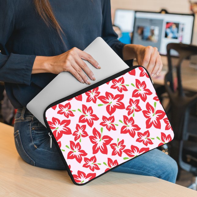 Röda hibiskus, röda blommor, blommönster laptop fodral (Skapare uppladdad)