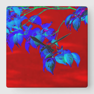 Röda Himlar Blue Löv Wall Clock Fyrkantig Klocka