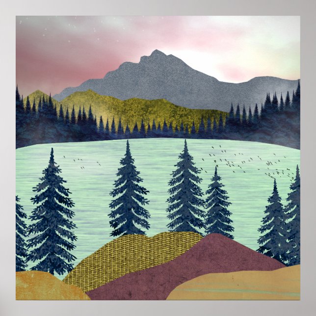 Röda himmelsjön landskap poster (Framsidan)