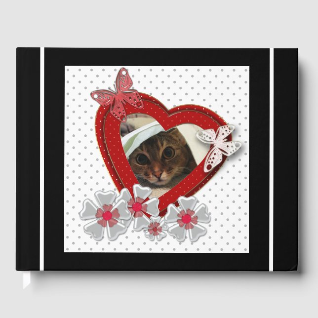 Röda hjärta fjäril blommor Alla hjärtans dag kärle Gästböcker (Framsida)