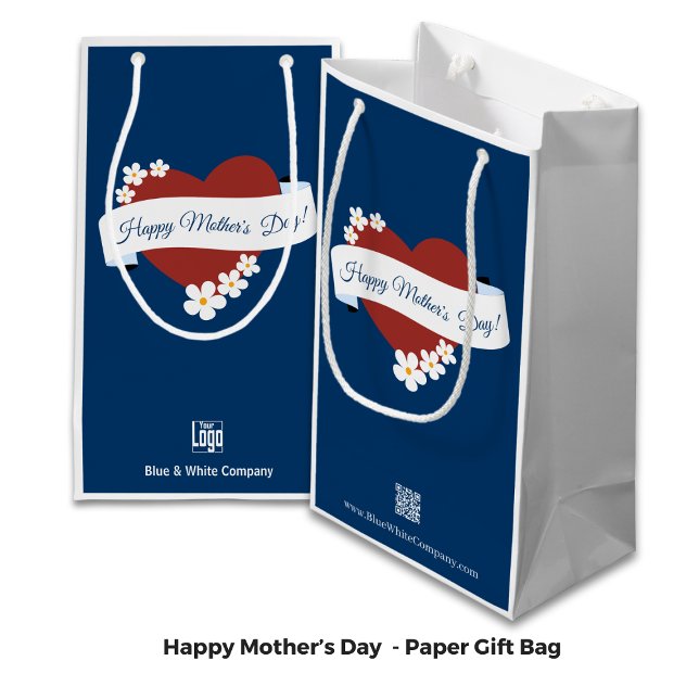 Röda hjärta Glad mors dag banner logotyp QR-kod (Red Heart Happy Mother's Day Banner Logo QR-code Small Gift Bag)