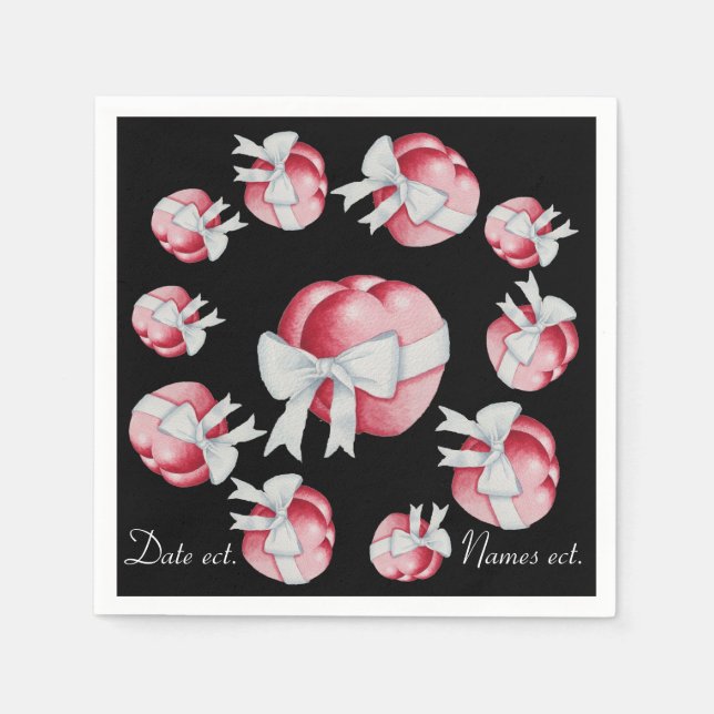 röda hjärtan bundna med vita bögar för bröllop pappersservett (Framsidan)
