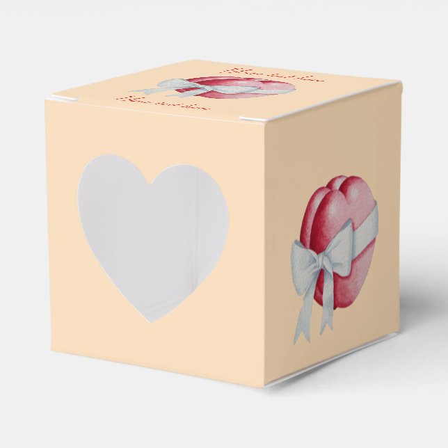 röda hjärtan bundna med vitt band för bröllop presentaskar (Framsidan Sidan)