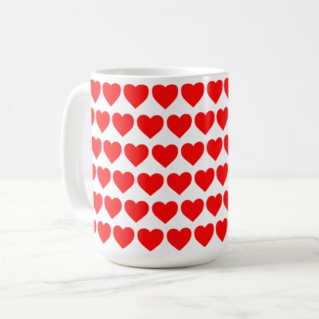Röda hjärtan design mönster valentin kärlek kaffemugg (Framsida vänster)