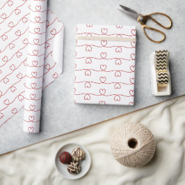 Röda hjärtan doodle linjer presentpapper